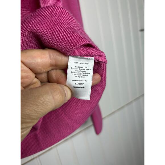 Talbots 100% merino wool hot pink, Barbie preppy buttons round neck office Sz L - Picture 5 of 9